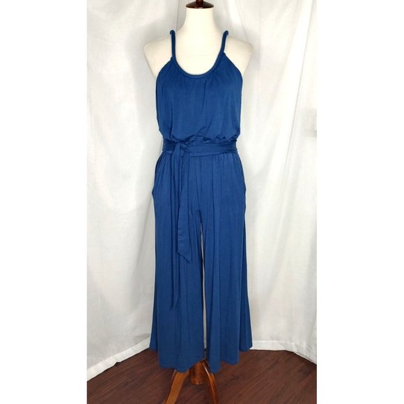 LOFT Jumpsuit S Blue Flowy Tie Waist Blue Jumpsuit Relaxed Soft Summer NEW - Picture 5 of 11